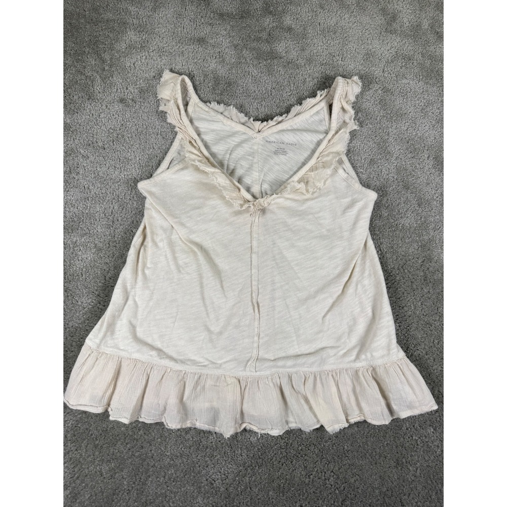 American Eagle Cream Ruffle V-Neck Tank Top Sleeveless Boho Peplum Size M